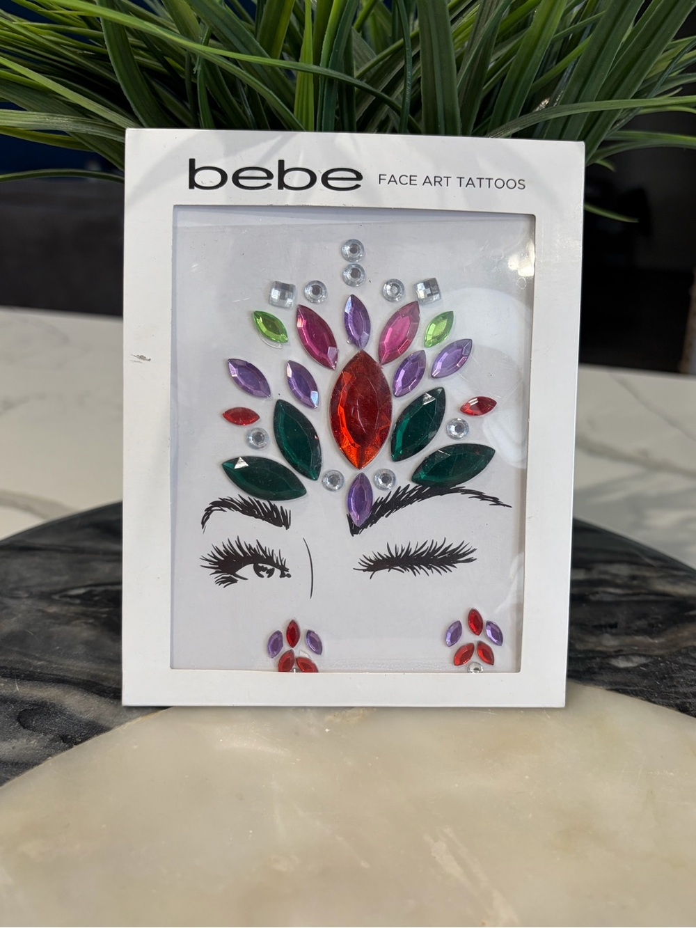 bebe Multicolor Gem Face Art Tattoo Set - Red, Green, Purple & Silver